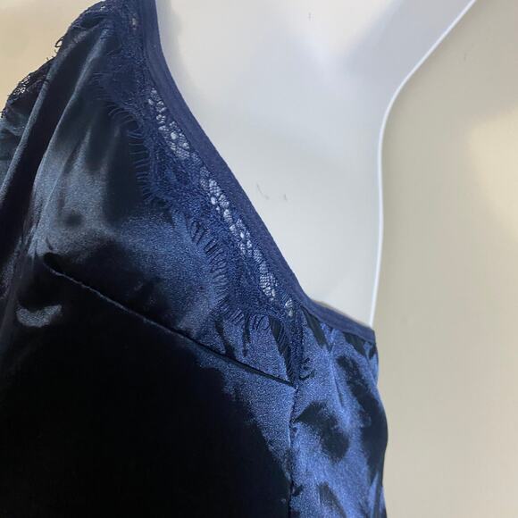 AvidLove NWT Navy Blue Satin & Lace T-Back Chemise Nightie Slip Dress Sz L - Picture 4 of 9